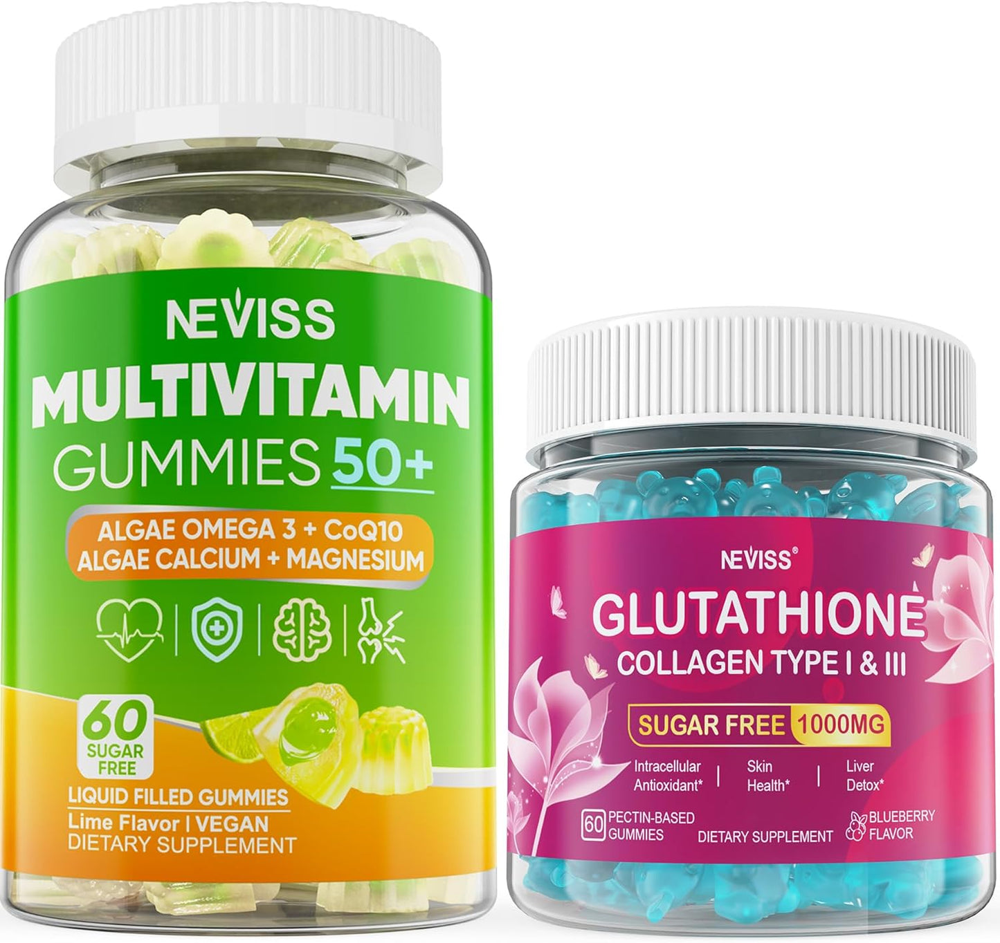 NEVISS Multivitamin and Glutathione Gummies Bundle - 120 Count
