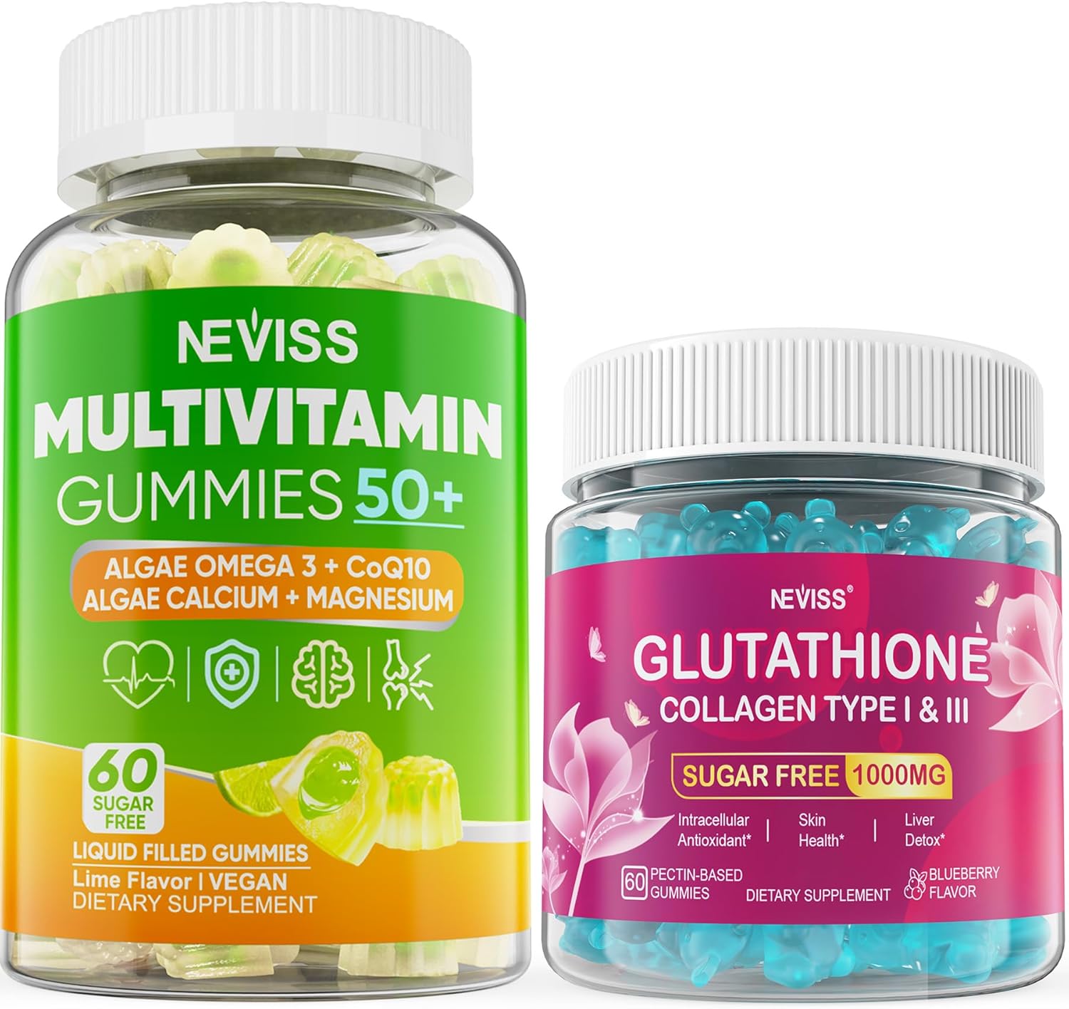 NEVISS Multivitamin and Glutathione Gummies Bundle - 120 Count
