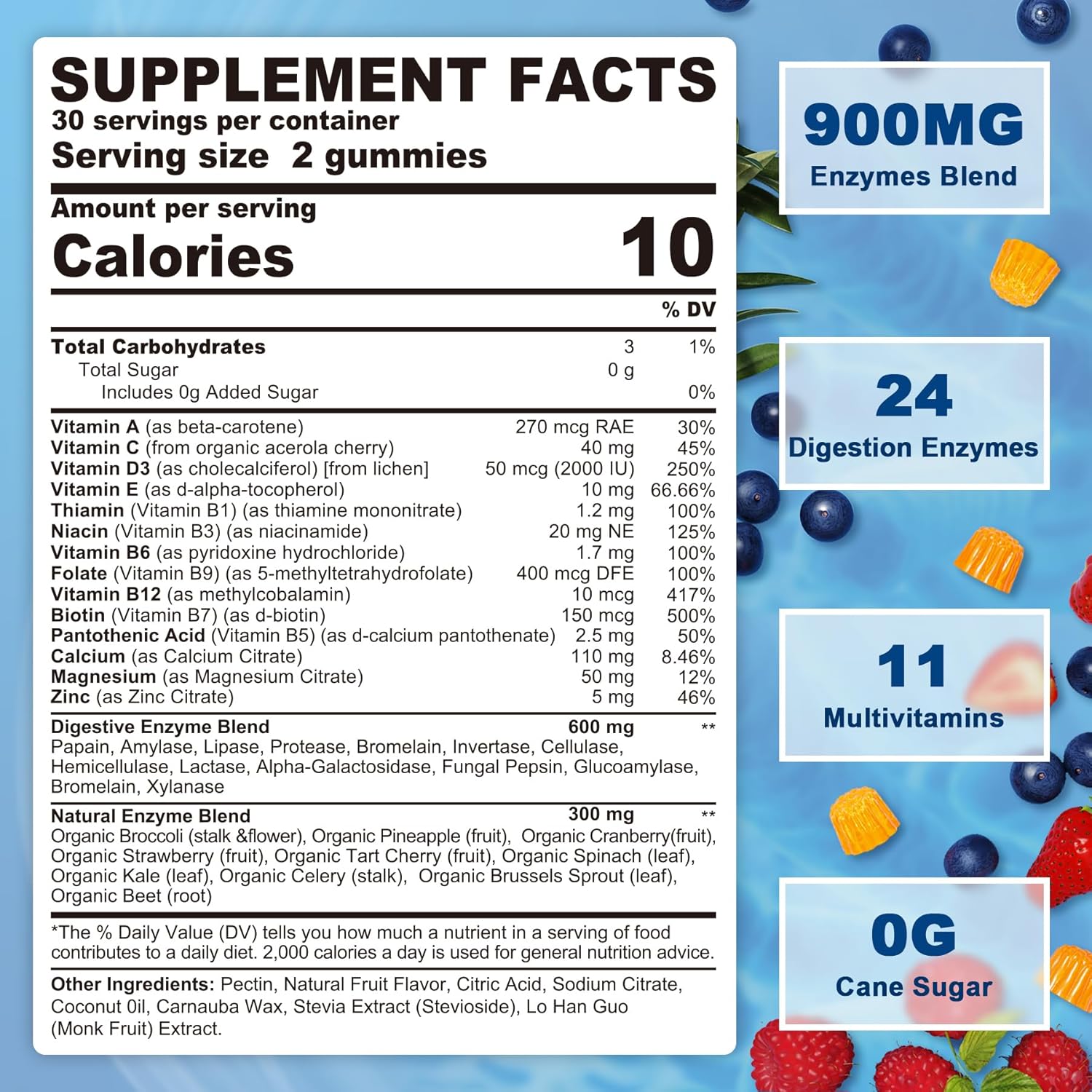 NEVISS Psyllium Husk Fiber Gummies with Prebiotic Blend & Multivitamins - Digestive Enzymes Chewable Supplement