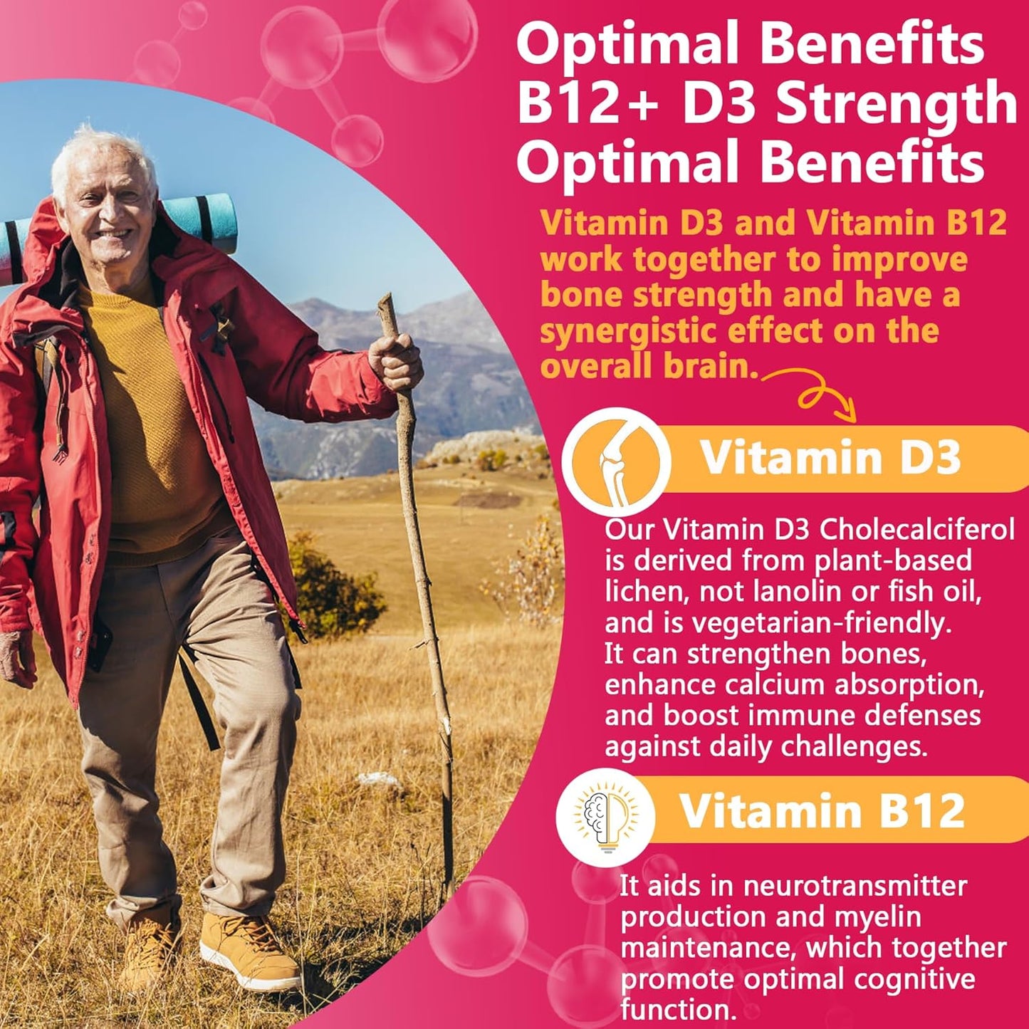 NEVISS Vitamin B12 10000 mcg Gummies with Vitamin D3, Folate & C for Energy, Metabolism & Immune Support, 120 Count