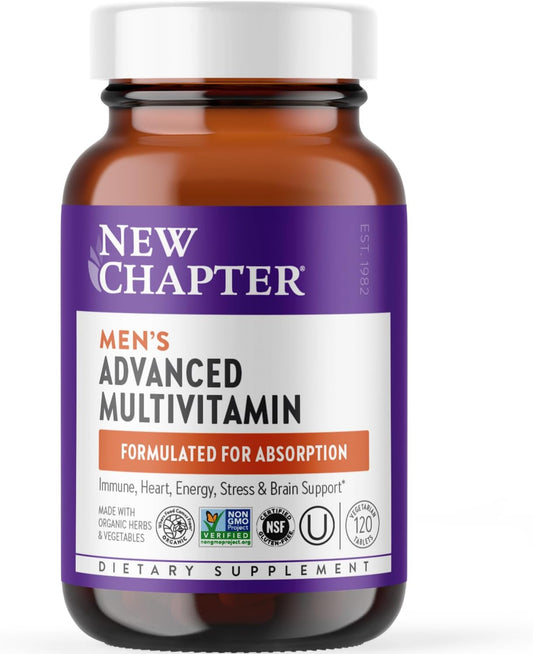 New Chapter Men's Multivitamin Advanced Formula with Whole-Food Nutrients and Selenium for Stress, Brain, Immune, Heart & Energy Support - 120 ct