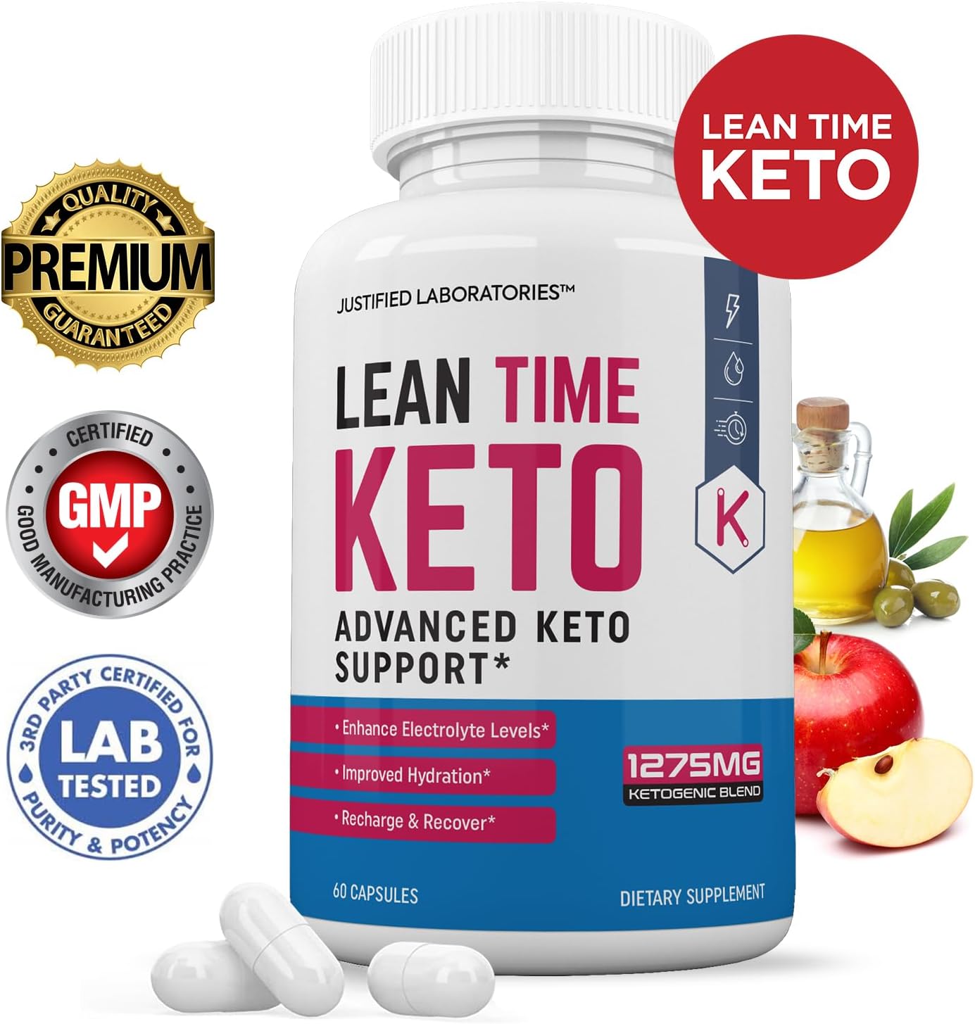 New & Improved Lean Time Keto Pills 1275MG with Apple Cider Vinegar, Olive Oil Powder, Green Tea Leaf - 60 Capsules - BoostGo Australia