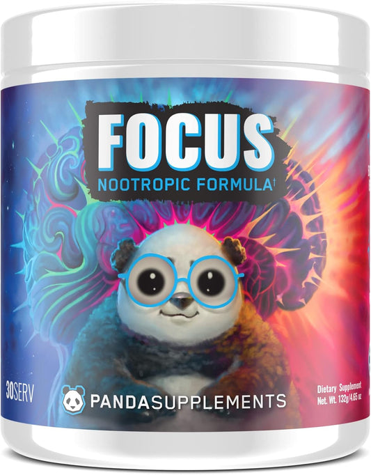 New Panda Focus Nootropic Supplement with Alpha GPC, L-Tyrosine, Lions Mane, AstraGin, and Huperzine for Mind, Energy, Clarity, Mood, Creativity, and Vision - 30 Servings, Blue Raspberry Lemonade Flavor