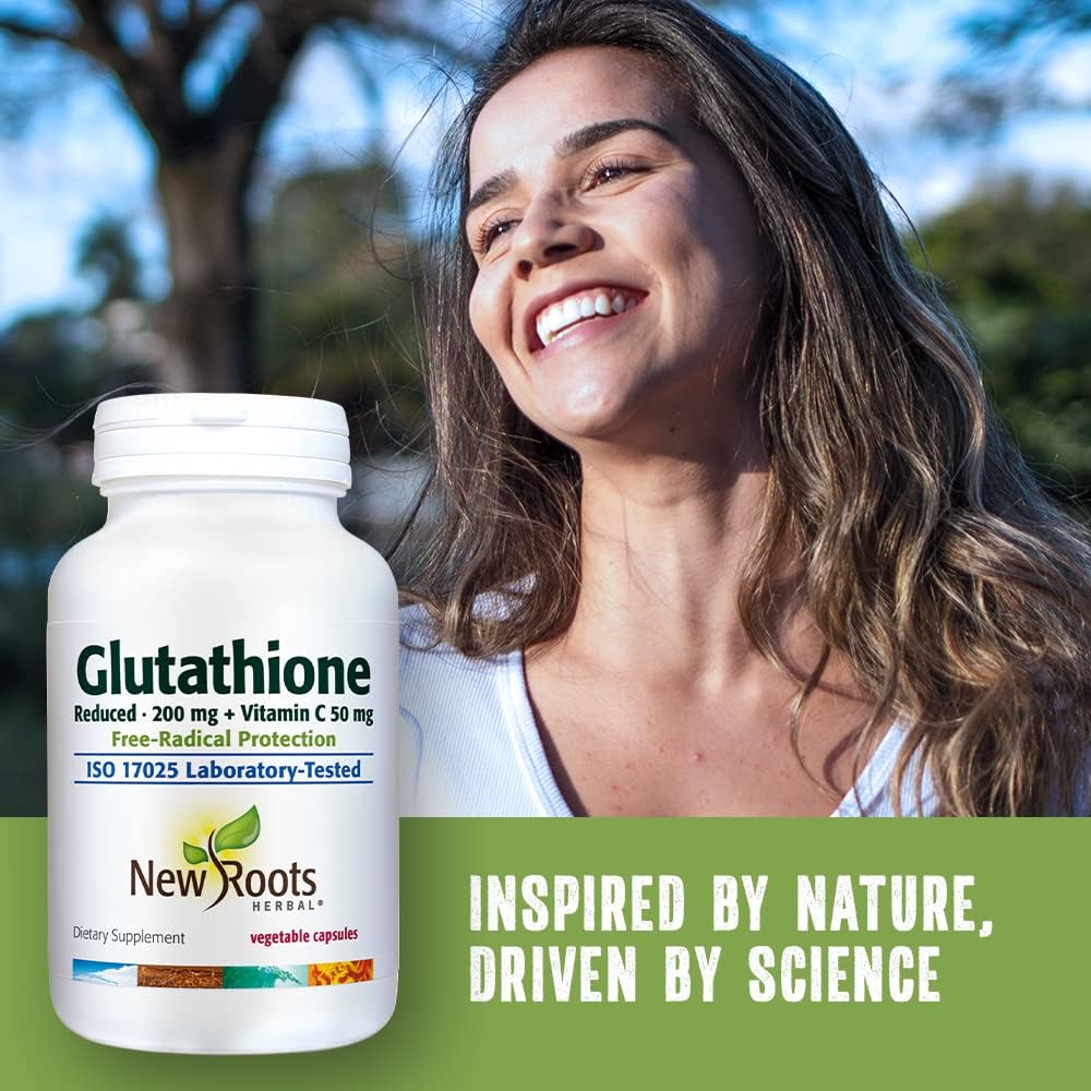 New Roots Glutathione and Vitamin C Supplement for Detox and Immune Support (60 Veg Caps) | Liver Support, Gluten Free, Non-GMO