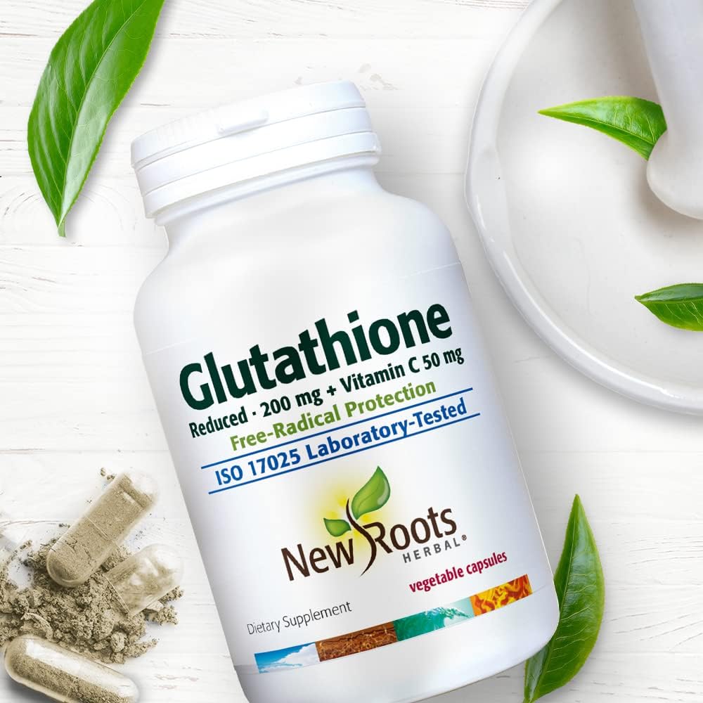 New Roots Glutathione and Vitamin C Supplement for Detox and Immune Support (60 Veg Caps) | Liver Support, Gluten Free, Non-GMO