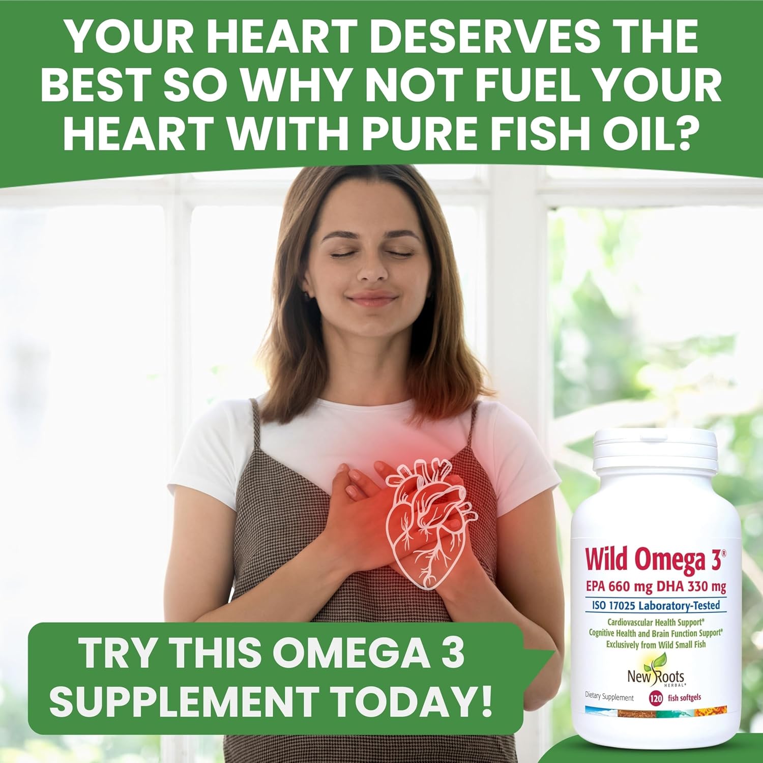 New Roots Herbal Wild Omega-3 Fish Oil Supplement - 900mg EPA, 600mg DHA, High Concentration, Vitamin E - 120 Softgels