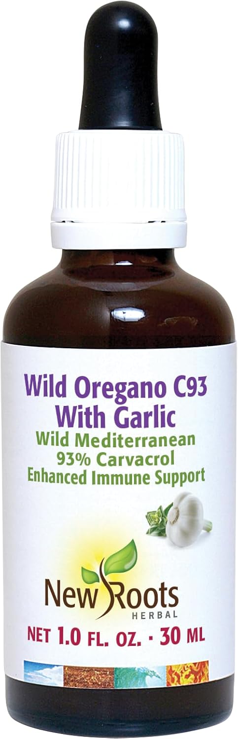 New Roots Herbal Wild Oregano Oil Drops with Garlic - 30ml - C93 Extra Strength - Highest Carvacrol Concentration