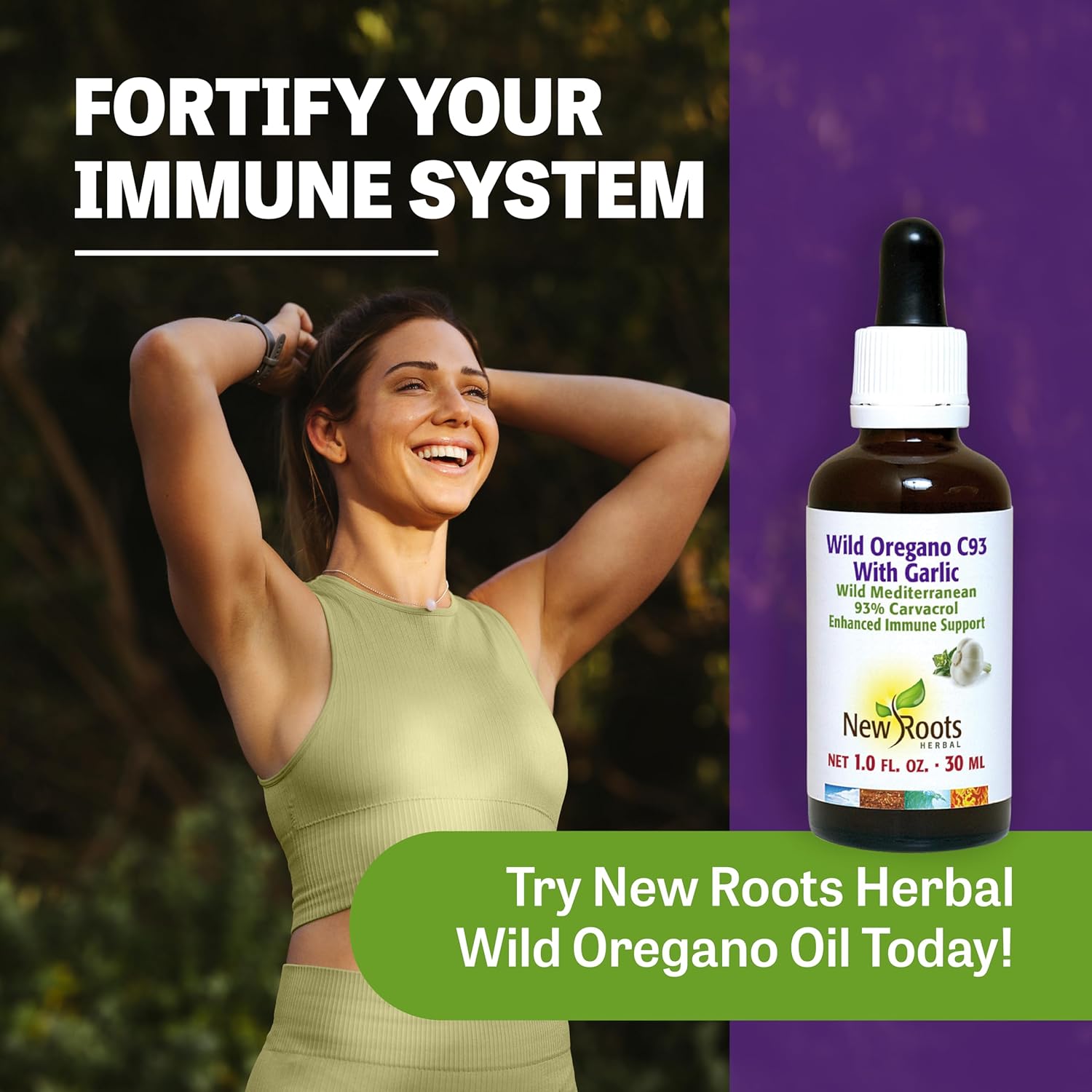 New Roots Herbal Wild Oregano Oil Drops with Garlic - 30ml - C93 Extra Strength - Highest Carvacrol Concentration