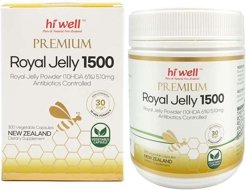 New Zealand Hi Well Premium Royal Jelly 1500 - Natural & Pure 300VegeCapsules