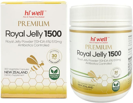 New Zealand Hi Well Premium Royal Jelly 1500 - Natural & Pure 300VegeCapsules