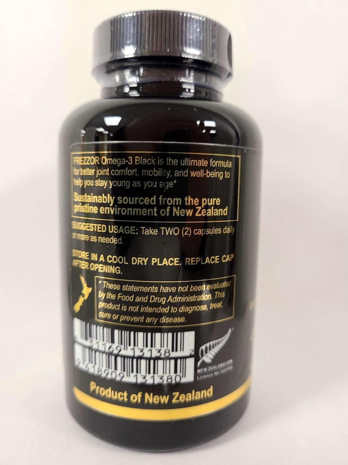 New Zealand Made FREZZOR Omega 3 Black Capsules - UAF1000+ Joint Care & Heart Support, 320 Count - No Fishy Aftertaste