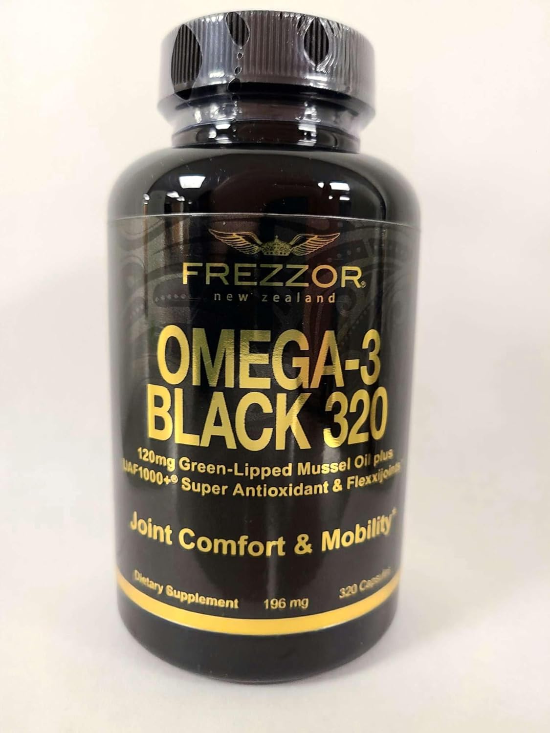 New Zealand Made FREZZOR Omega 3 Black Capsules - UAF1000+ Joint Care & Heart Support, 320 Count - No Fishy Aftertaste