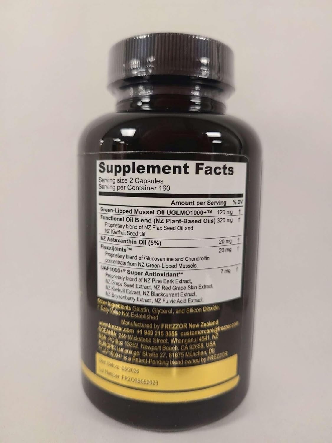 New Zealand Made FREZZOR Omega 3 Black Capsules - UAF1000+ Joint Care & Heart Support, 320 Count - No Fishy Aftertaste