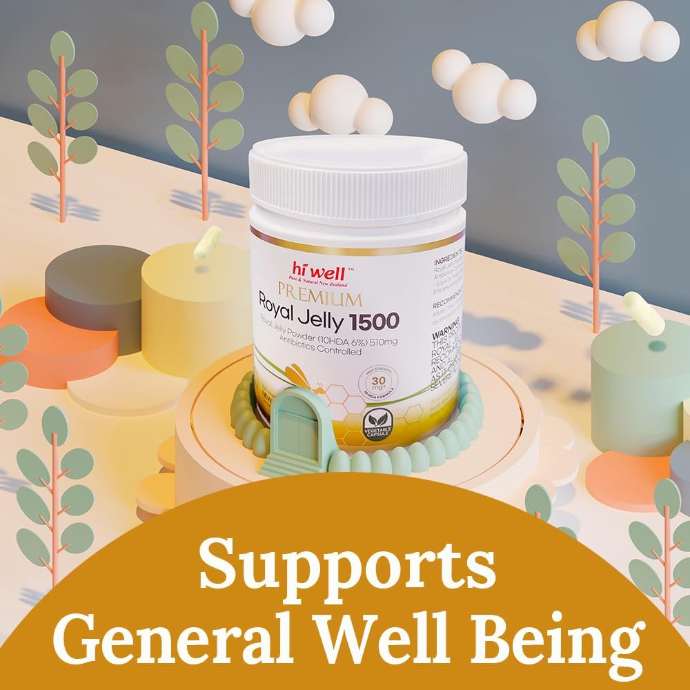 New Zealand Natural Royal Jelly Capsules - Pack of 3 by Hi Well Premium, 1500mg - 300VegeCaps