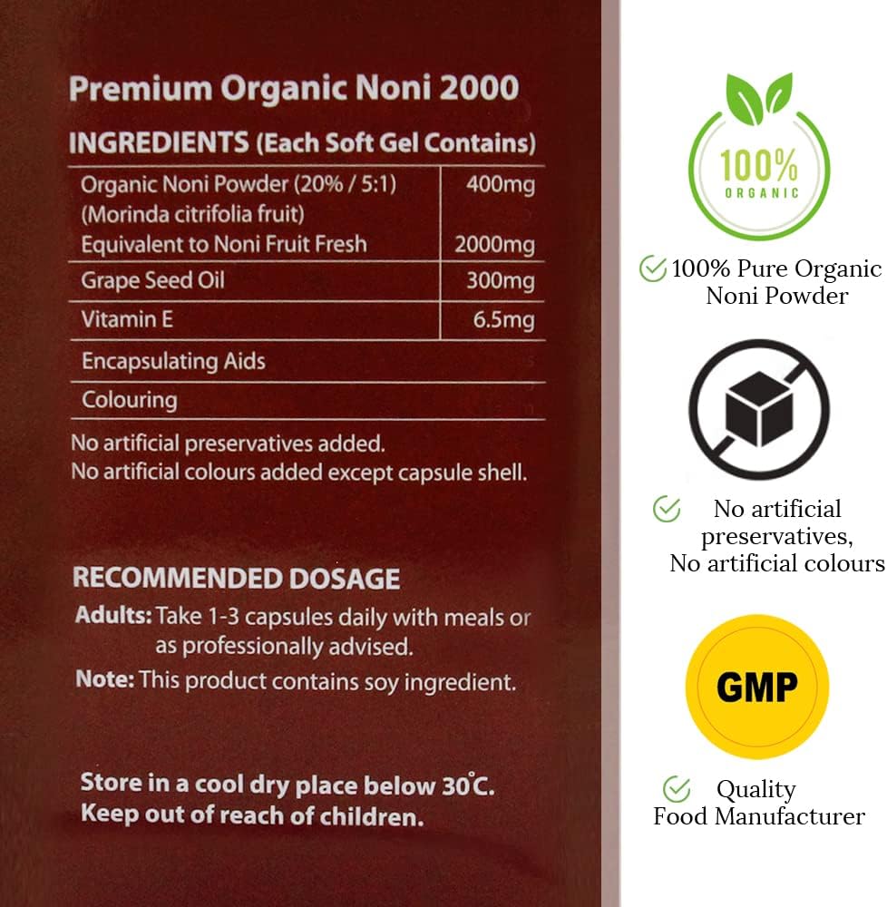 New Zealand Noni 2000 Softgels - Pure & Natural Hi Well Premium Formula