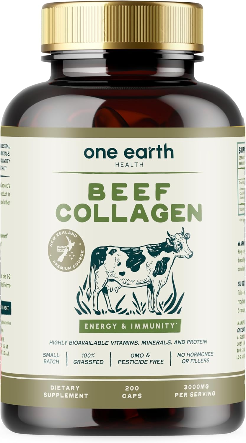 New Zealand Sourced Grass Fed Beef Collagen Supplement - 200 Count, 3,000mg per Serving