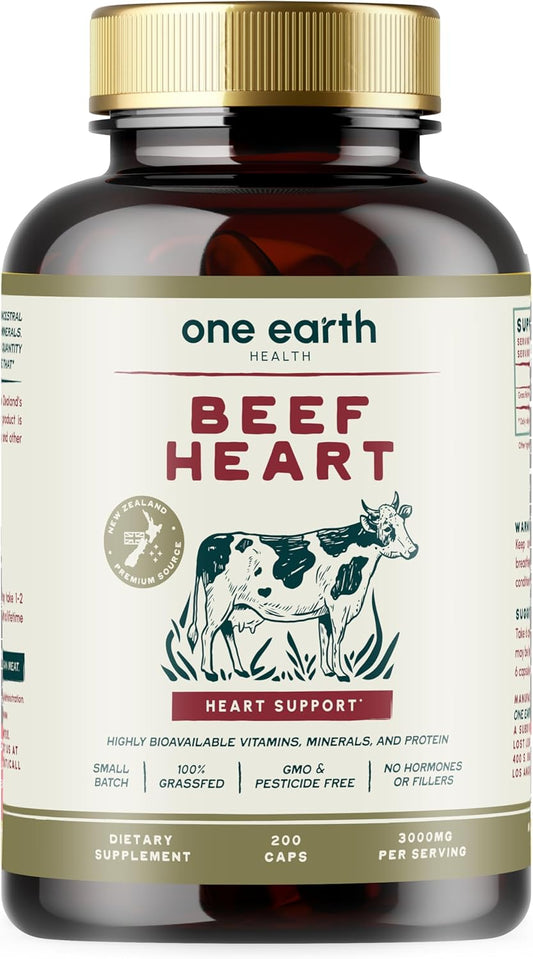 New Zealand Sourced Grass Fed Beef Heart Capsules - 3,000mg per Serving, 200 Count