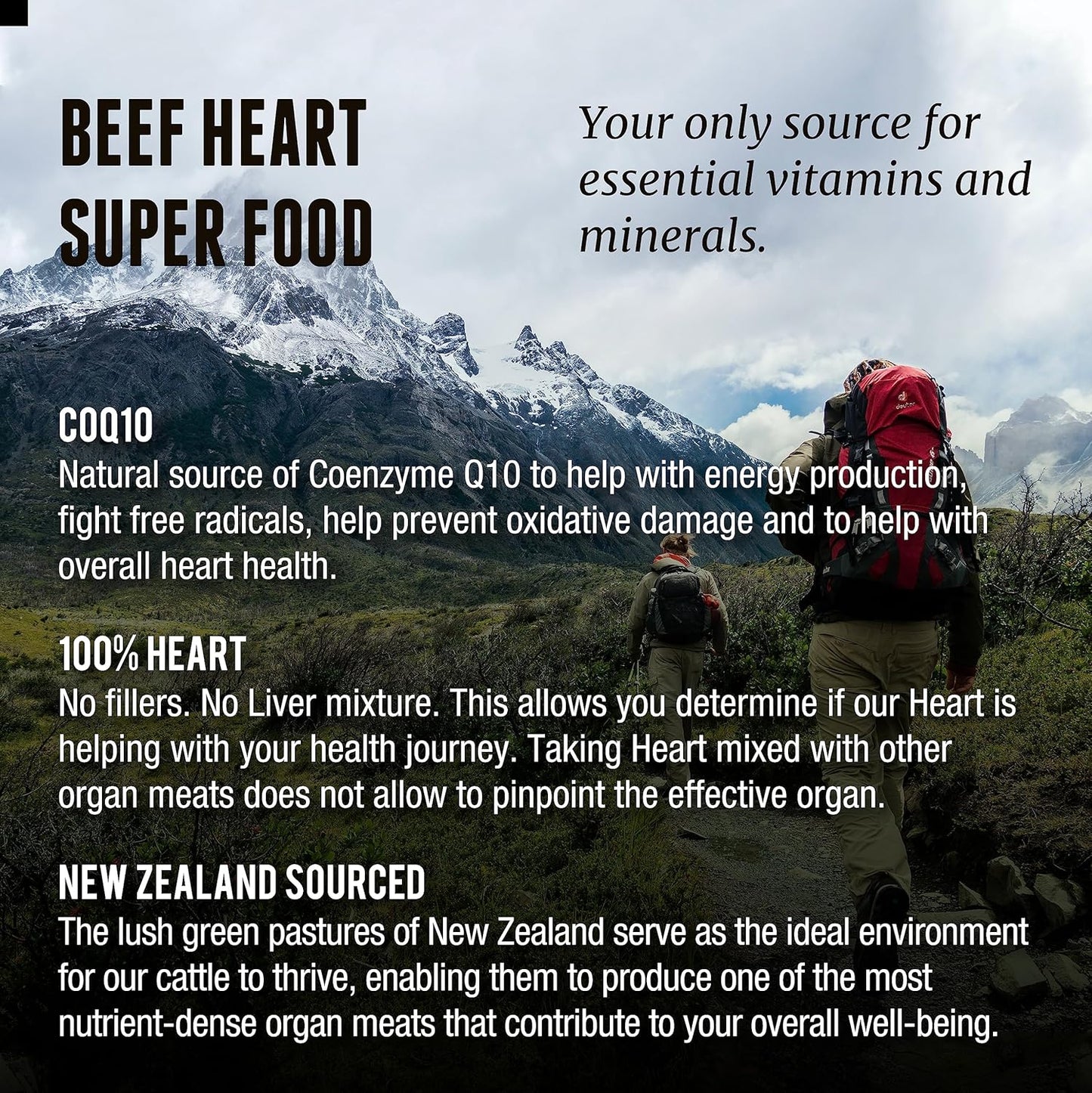 New Zealand Sourced Grass Fed Beef Heart Capsules - 3,000mg per Serving, 200 Count