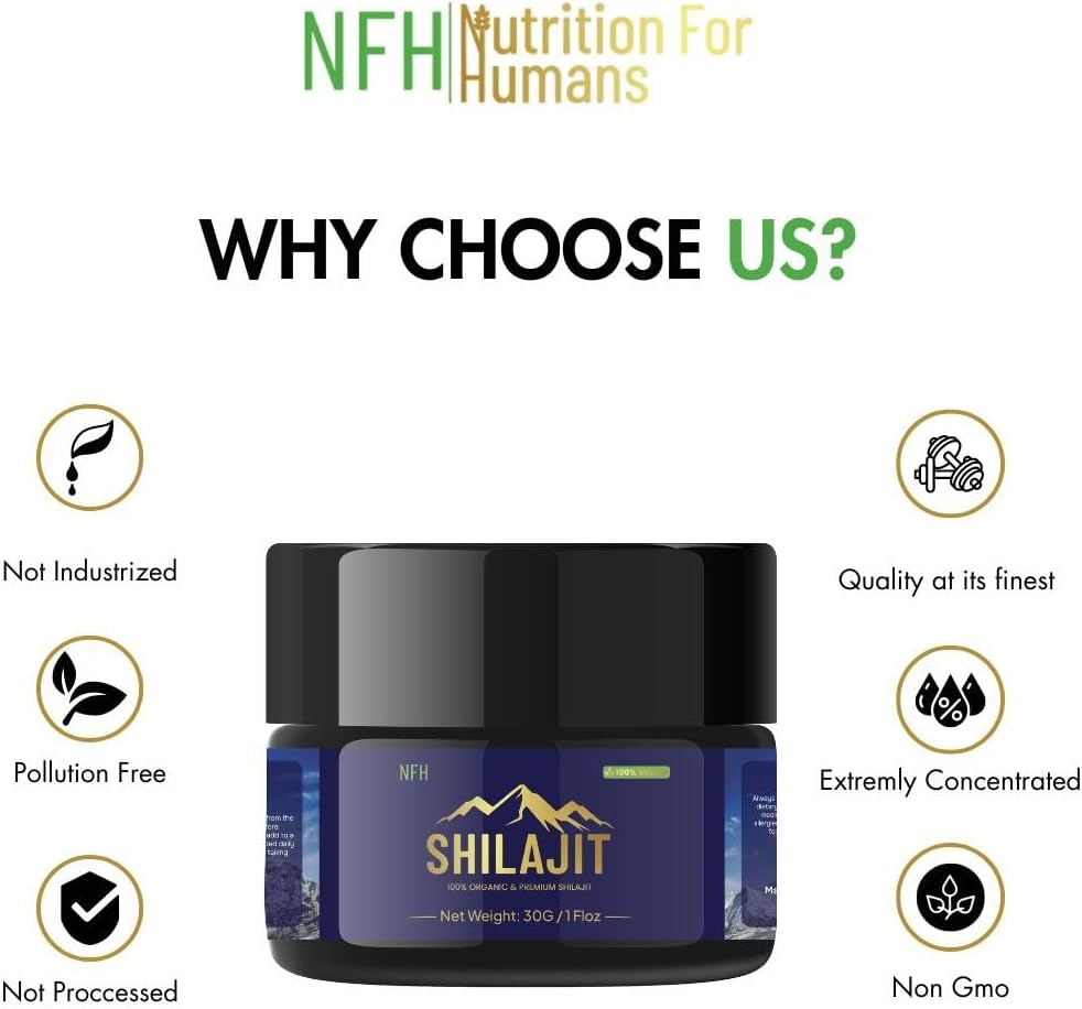 NFH Pure Himalayan Shilajit Organic Resin Supplement 30g - Vitality & Immunity Support with Fulvic Acid & Trace Minerals - Gold Grade Authentic Resin for Men & Women