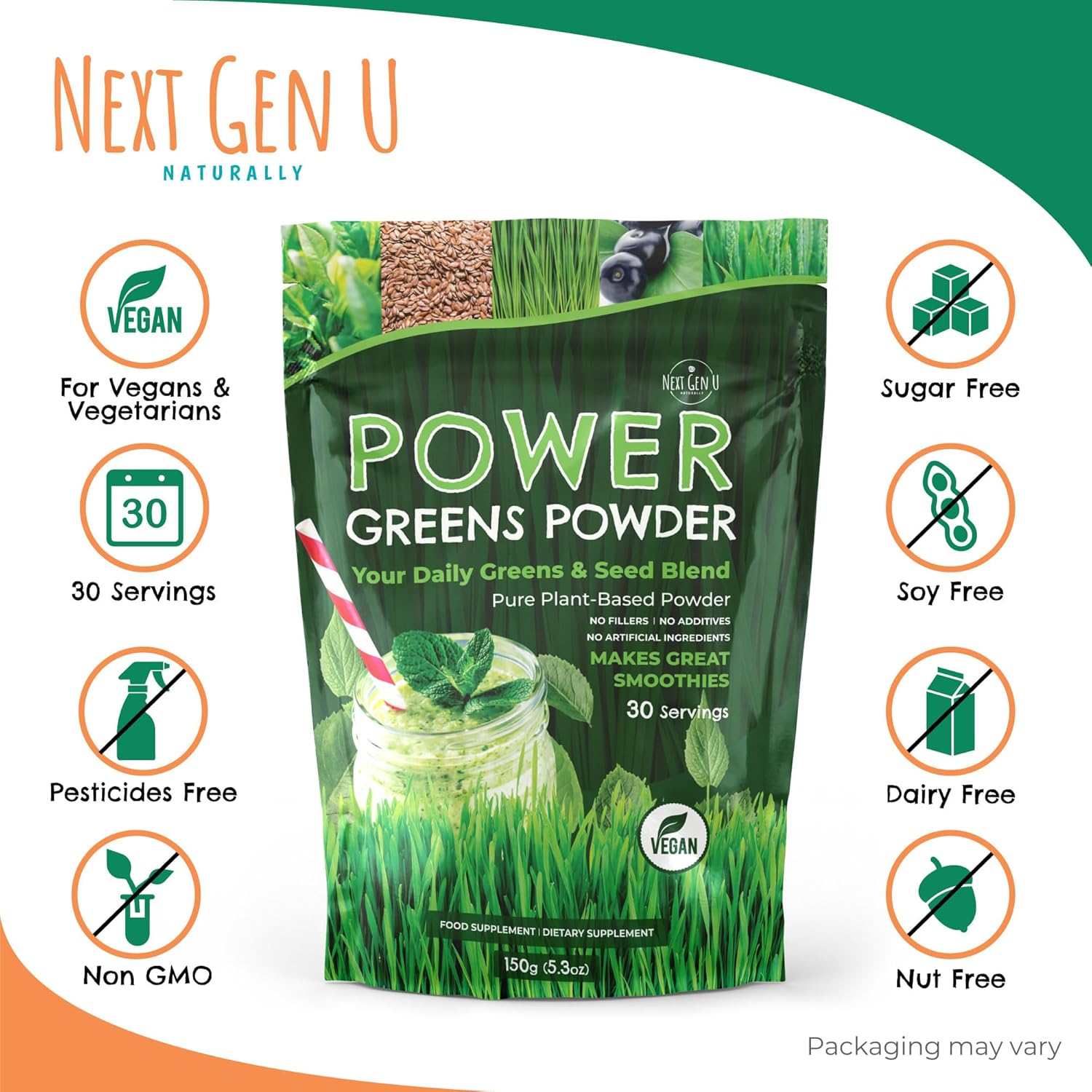 NGU Next Gen U Super Greens Powder 150g Immune Support Supplement Superfood Greens Smoothie Mix for Shakes Detox Healthy Boost Juice Beverages