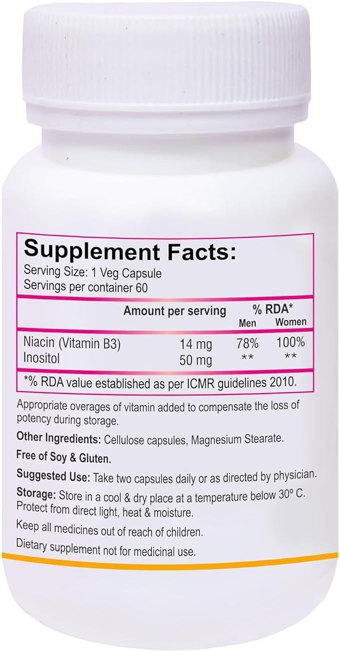 Niacin 14mg Vitamin B3 with Inositol 50mg Supplement - 60 Veg Capsules