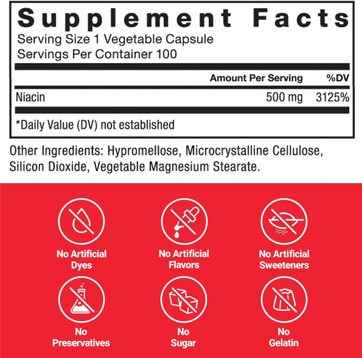 Niacin 500mg Heart-Health Supplement for Cellular Energy & Cardiovascular Health, Vegan Capsules