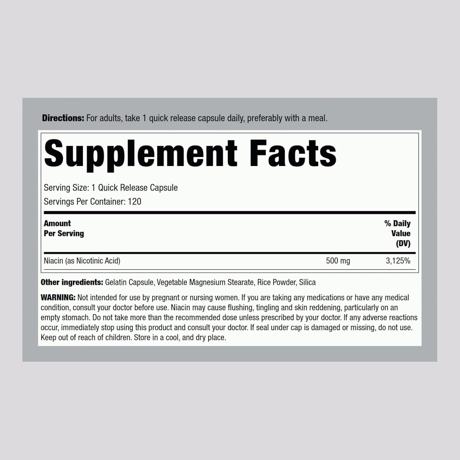 Niacin Flush 500mg Capsules by Piping Rock | 120 Count | Non-GMO & Gluten Free