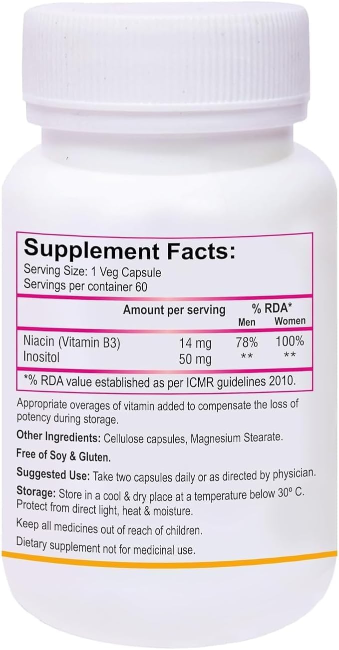 Niacin Vitamin B3 Supplement with Inositol - 60 Veg Capsules, 14mg - AKSHAR LLC