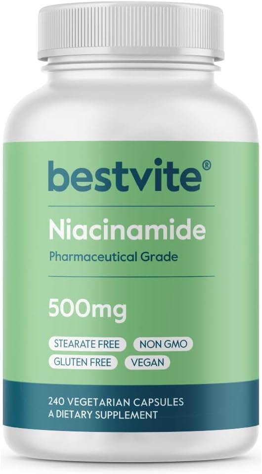Niacinamide 500mg Capsules - 240 Vegetarian, Vegan & Gluten-Free - Non GMO Formula without Stearates