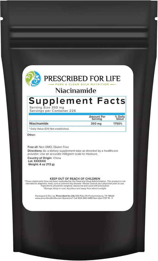 Niacinamide Powder B-C Fine Granular USP Grade Vitamin B3 Natural Nicotinamide Supplement Vegan Gluten Free Non GMO Niacinamida Pura 4oz