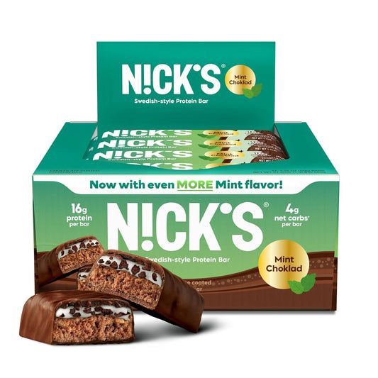 NICKS Mint Chocolate Protein Bars | 16g Protein | 210 Calories | Low Carb Keto Snacks | No Added Sugar | 12 Bars x 50g Pack