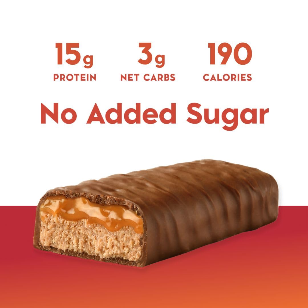 Nick's Protein Bars Chocolate Caramel | High Protein Low Carb Snacks | Keto Friendly | No Added Sugar | 12 Bars x 50g
