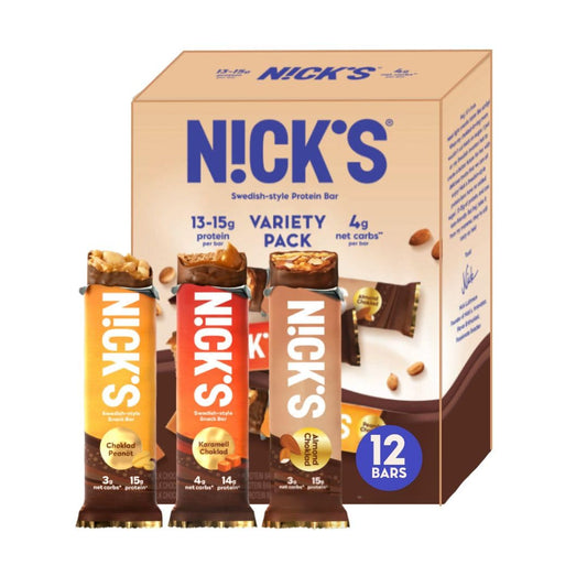 Nick's Protein Bars Variety Pack - 15g Protein, 190 Calories, Low Carb, Keto Friendly, No Added Sugar - 12 Bars x 50g