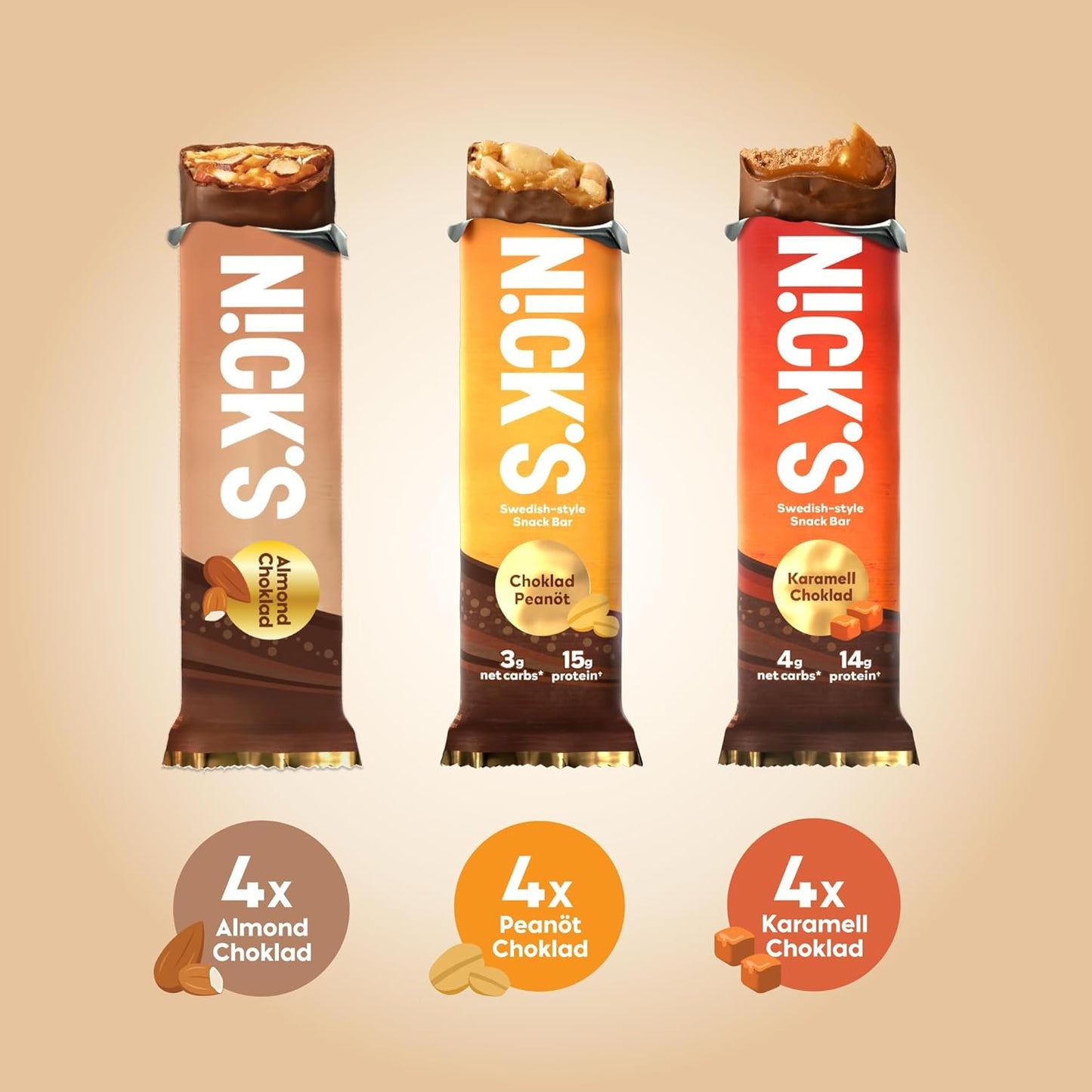 Nick's Protein Bars Variety Pack - 15g Protein, 190 Calories, Low Carb, Keto Friendly, No Added Sugar - 12 Bars x 50g