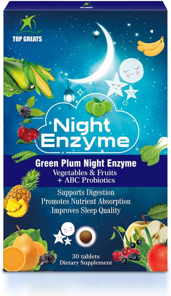 Night Enzyme with Green Plum and Probiotics - Improve Digestion, Reduce Bloating, Enhance Sleep Quality - 60 Tablets
