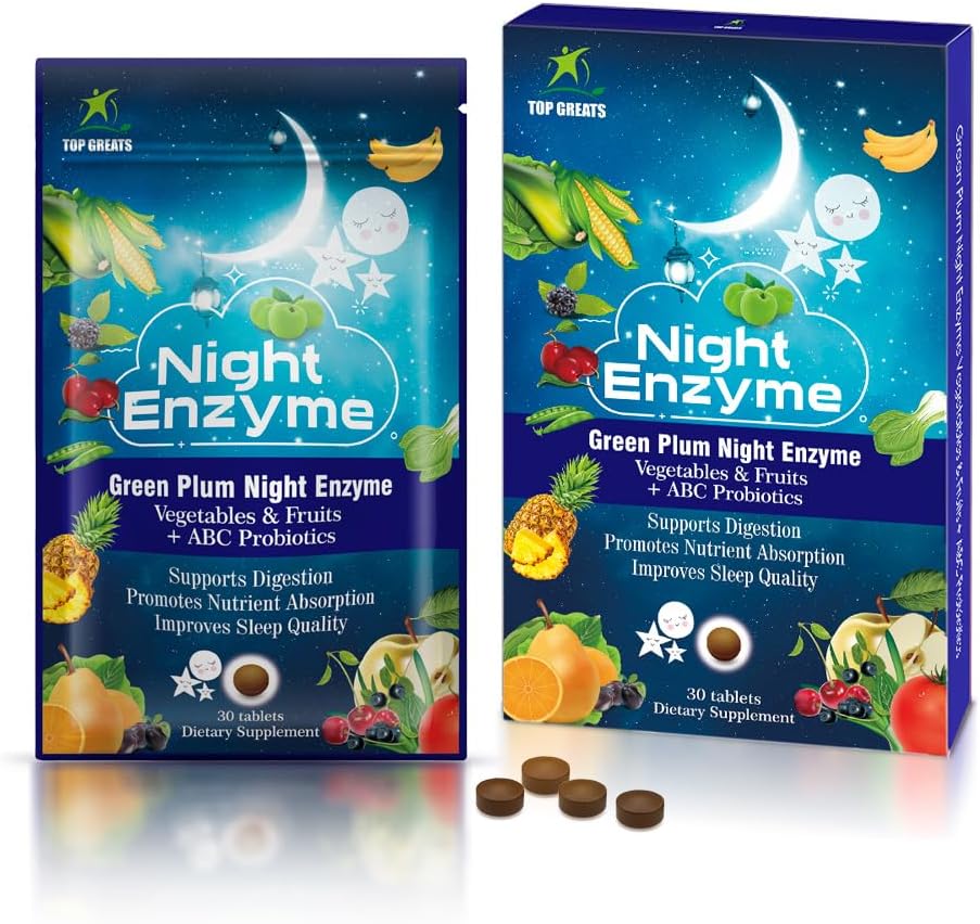 Night Enzyme with Green Plum and Probiotics - Improve Digestion, Reduce Bloating, Enhance Sleep Quality - 60 Tablets