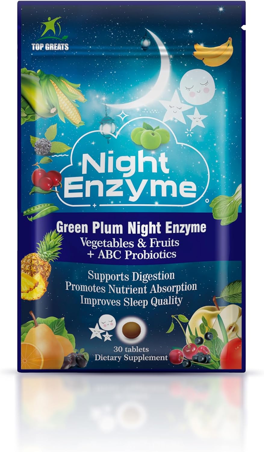 Night Enzyme with Green Plum and Probiotics - Improve Digestion, Reduce Bloating, Enhance Sleep Quality - 60 Tablets