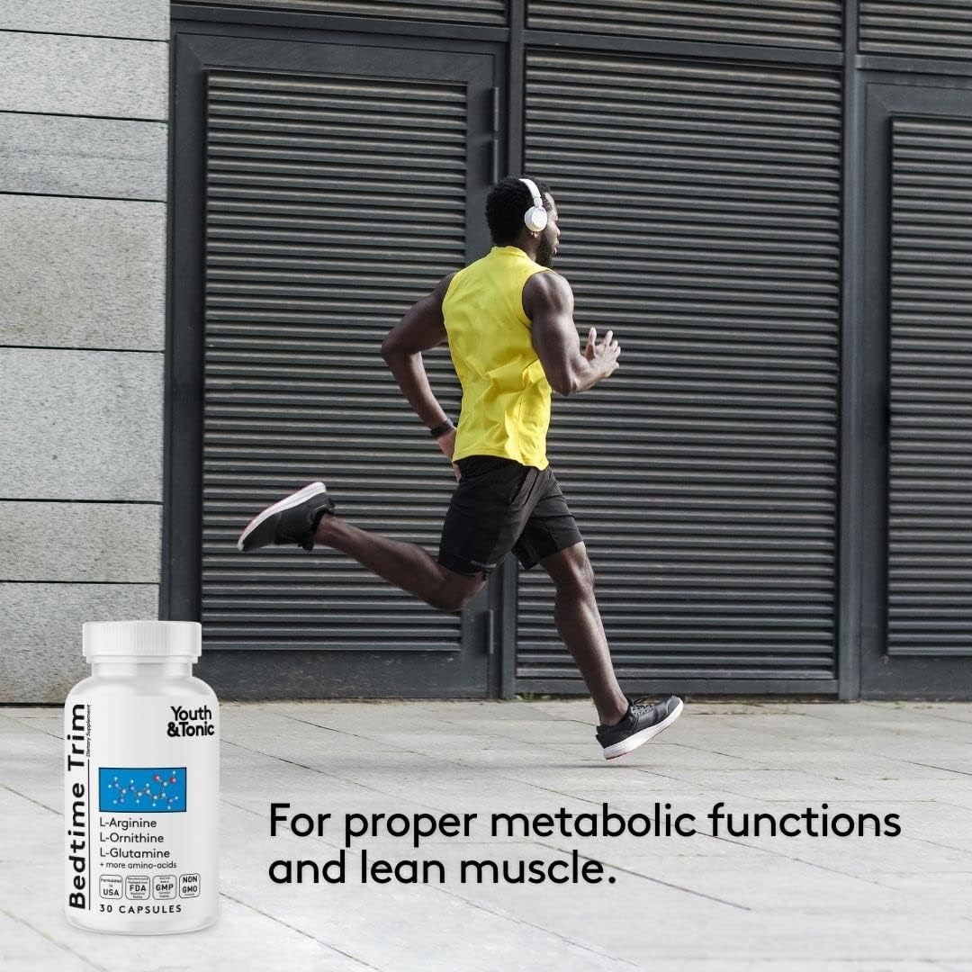 Night Time Metabolism Support Supplement for Men and Women | Youth & Tonic PM Bedtime Trim Amino Acids Pills - 30 Capsules for Lean Muscles