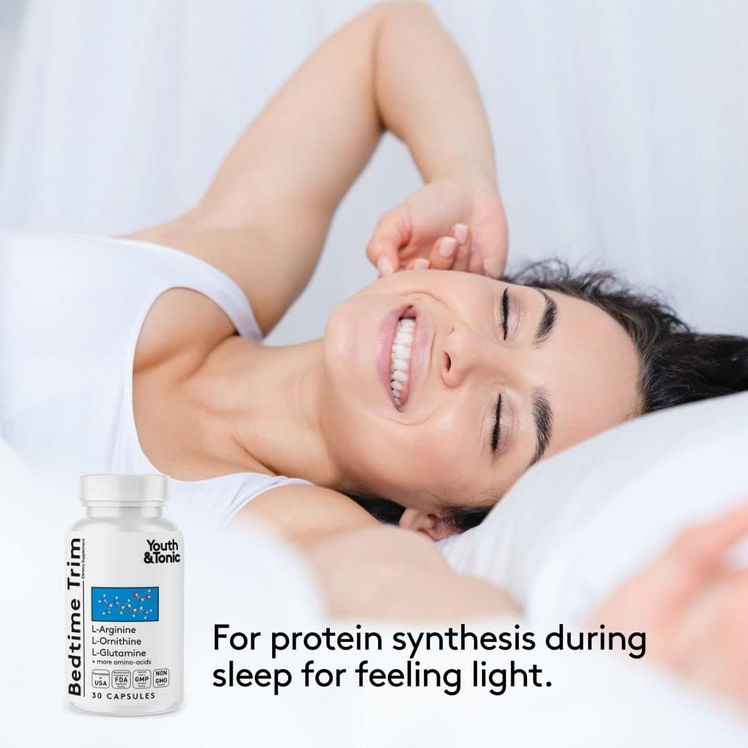 Night Time Metabolism Support Supplement for Men and Women | Youth & Tonic PM Bedtime Trim Amino Acids Pills - 30 Capsules for Lean Muscles