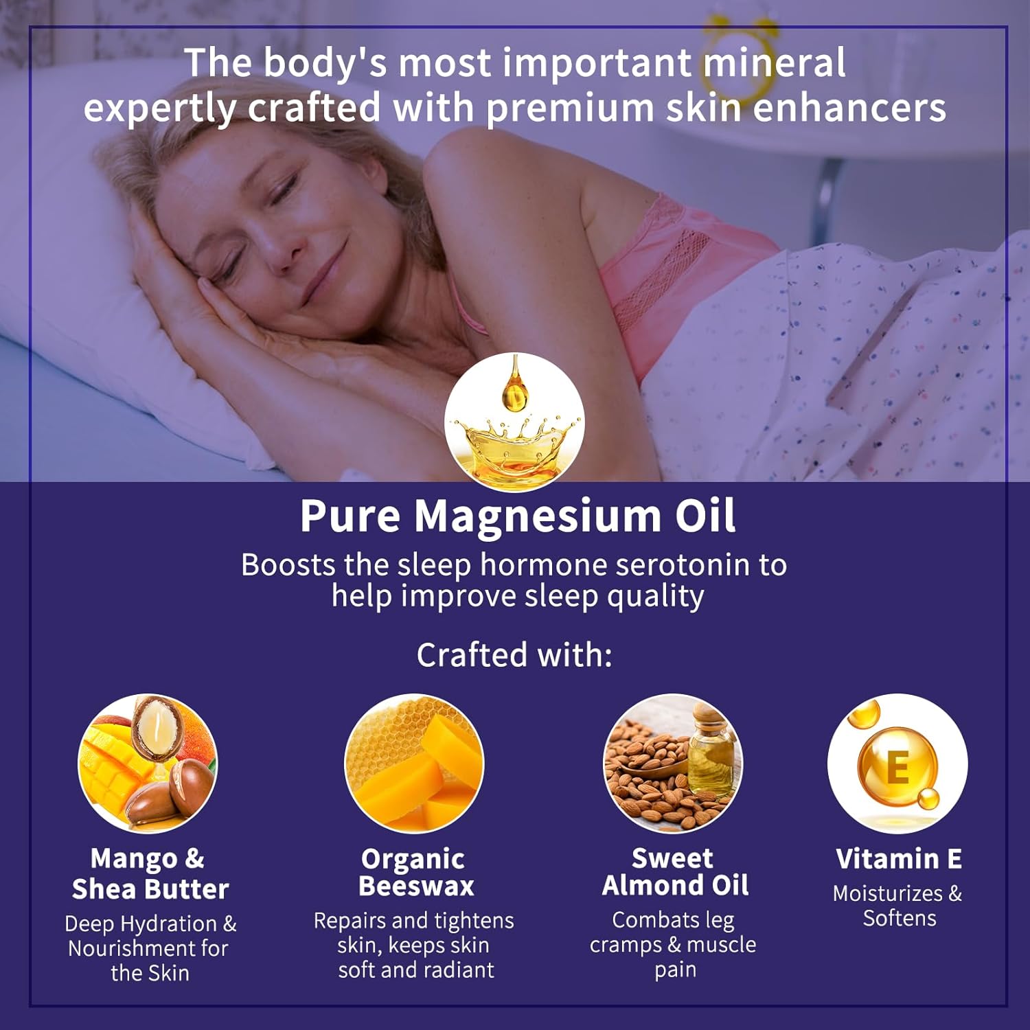 Nighttime Magnesium Cream for Sleep and Health - Topical Lotion for Feet, Legs, Bones, Heart, and Muscles - 4 OZ Magnesium Oil for Kids and Adults