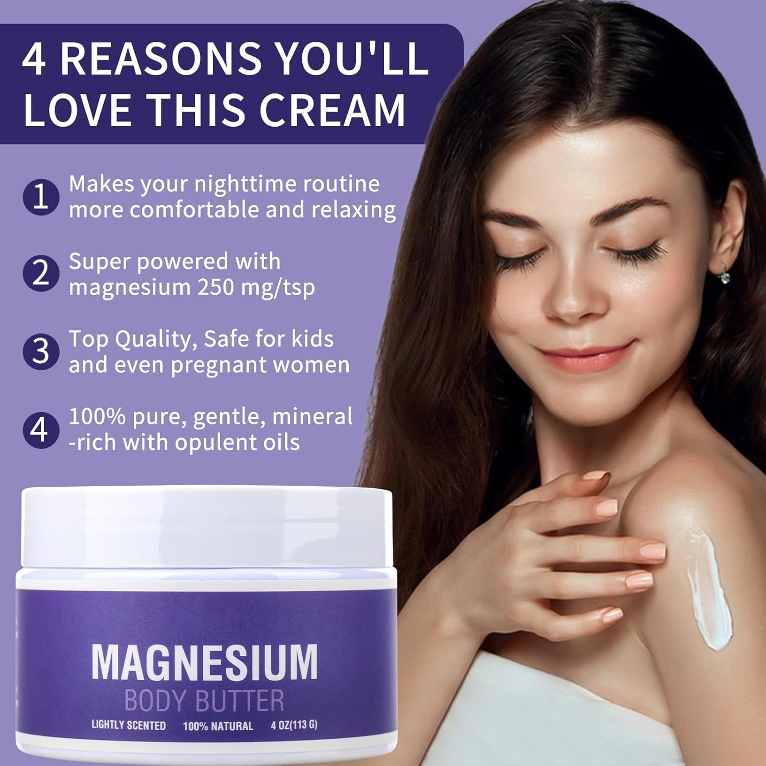 Nighttime Magnesium Cream for Sleep and Health - Topical Lotion for Feet, Legs, Bones, Heart, and Muscles - 4 OZ Magnesium Oil for Kids and Adults
