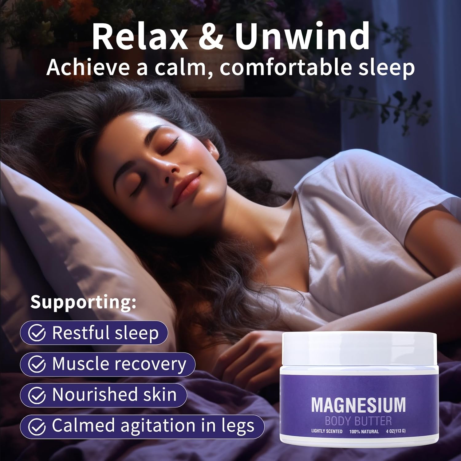 Nighttime Magnesium Cream for Sleep and Health - Topical Lotion for Feet, Legs, Bones, Heart, and Muscles - 4 OZ Magnesium Oil for Kids and Adults
