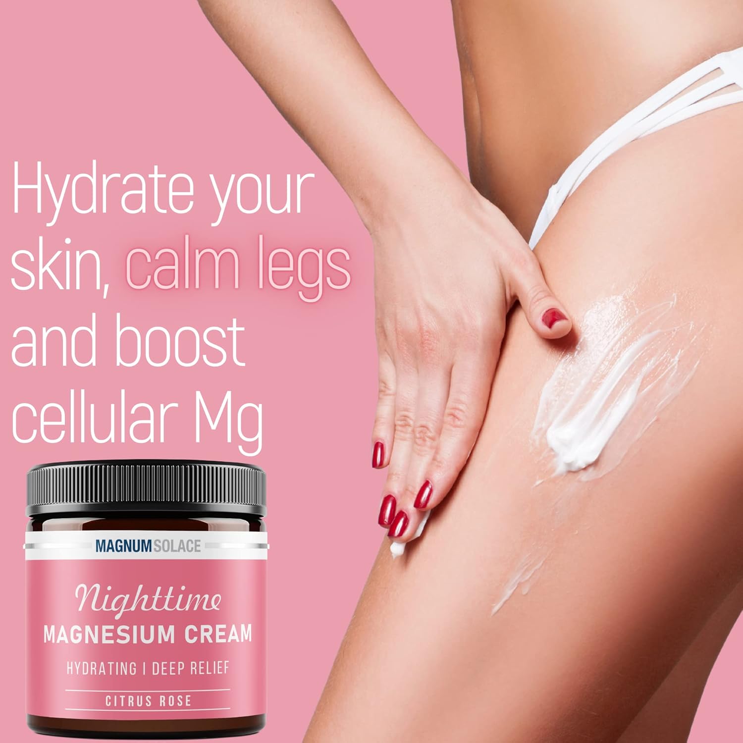 Nighttime Magnesium Lotion for Muscle Relief - Topical Magnesium Chloride Cream for Legs, Arms, and Chest - Citrus Rose Scented, Safe for Kids - 4 Fl Oz, Made in USA