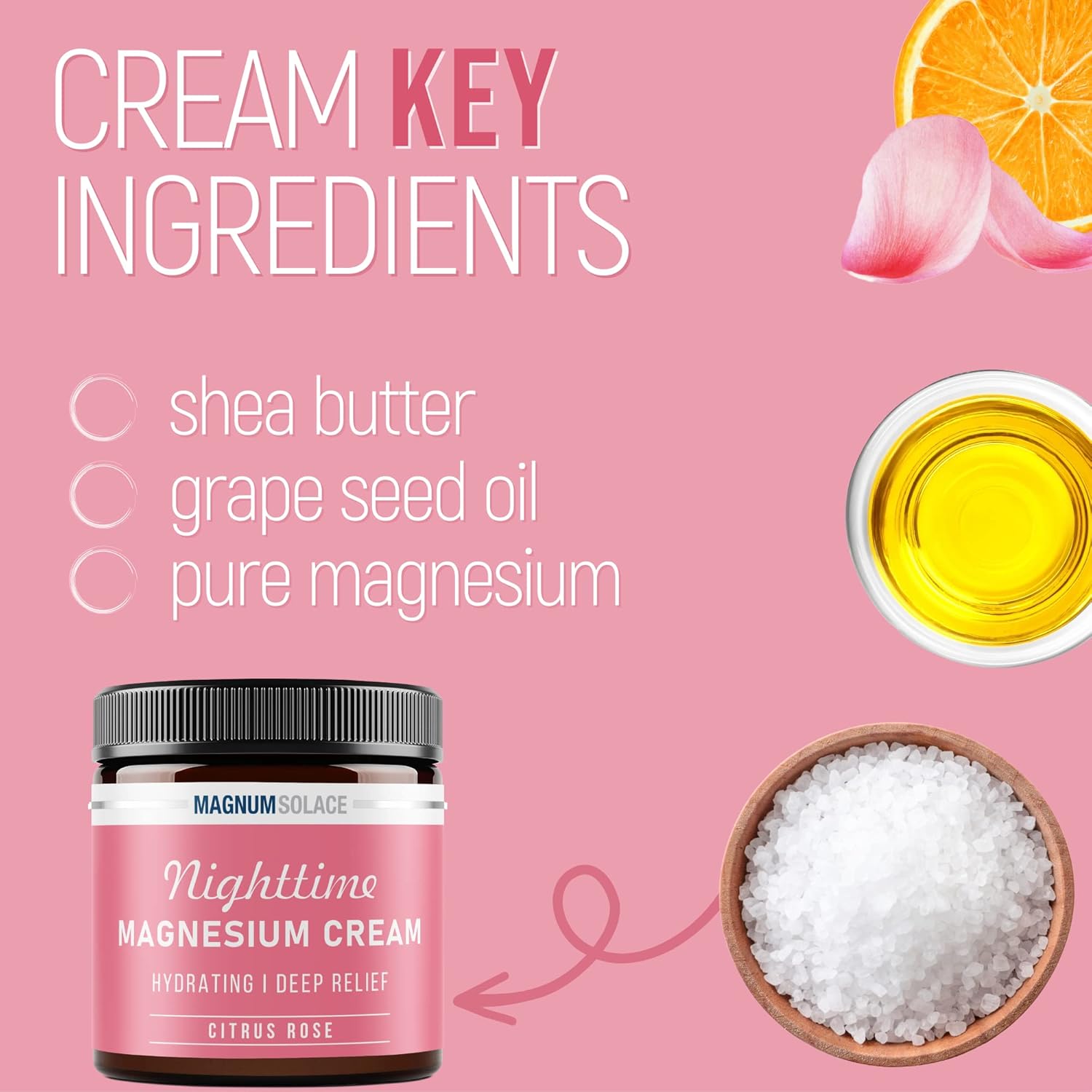 Nighttime Magnesium Lotion for Muscle Relief - Topical Magnesium Chloride Cream for Legs, Arms, and Chest - Citrus Rose Scented, Safe for Kids - 4 Fl Oz, Made in USA