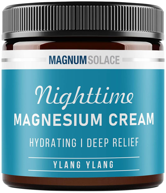 Nighttime Relief Magnesium Chloride Cream for Rest & Recovery - Safe for Kids with Ylang Ylang - Magnum Solace Magnesium Cream