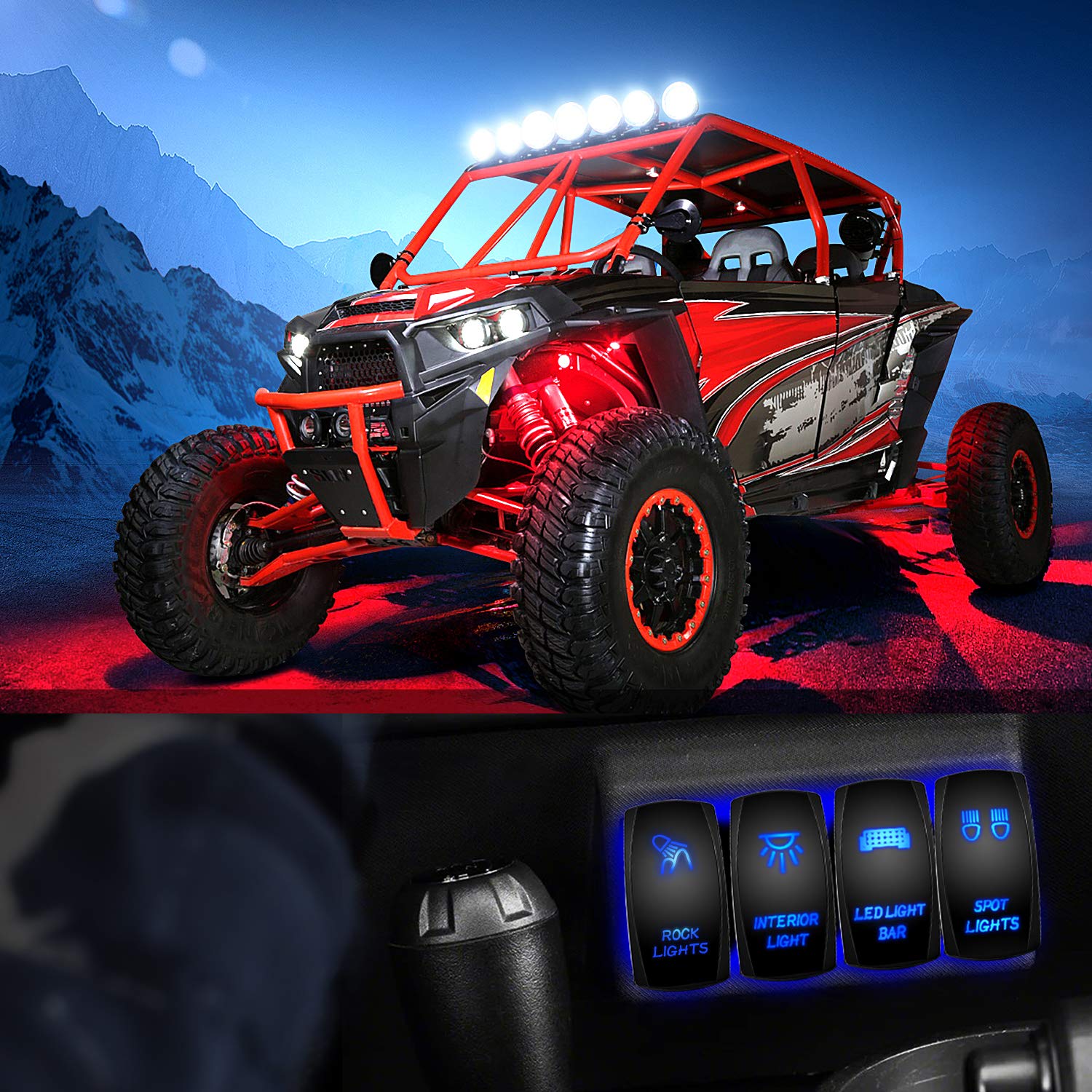 Nilight Rock Lights Rocker Switch LED Light Bar 5Pin On/Off Switch 20A/12V 10A/24V for Jeep Boat Trucks - Blue, 2-Year Warranty