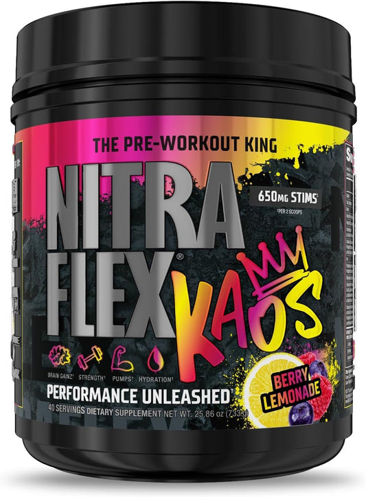 Nitraflex KAOS Berry Lemonade Pre-Workout Powder by GAT SPORT - Energizing Blend for Enhanced Performance