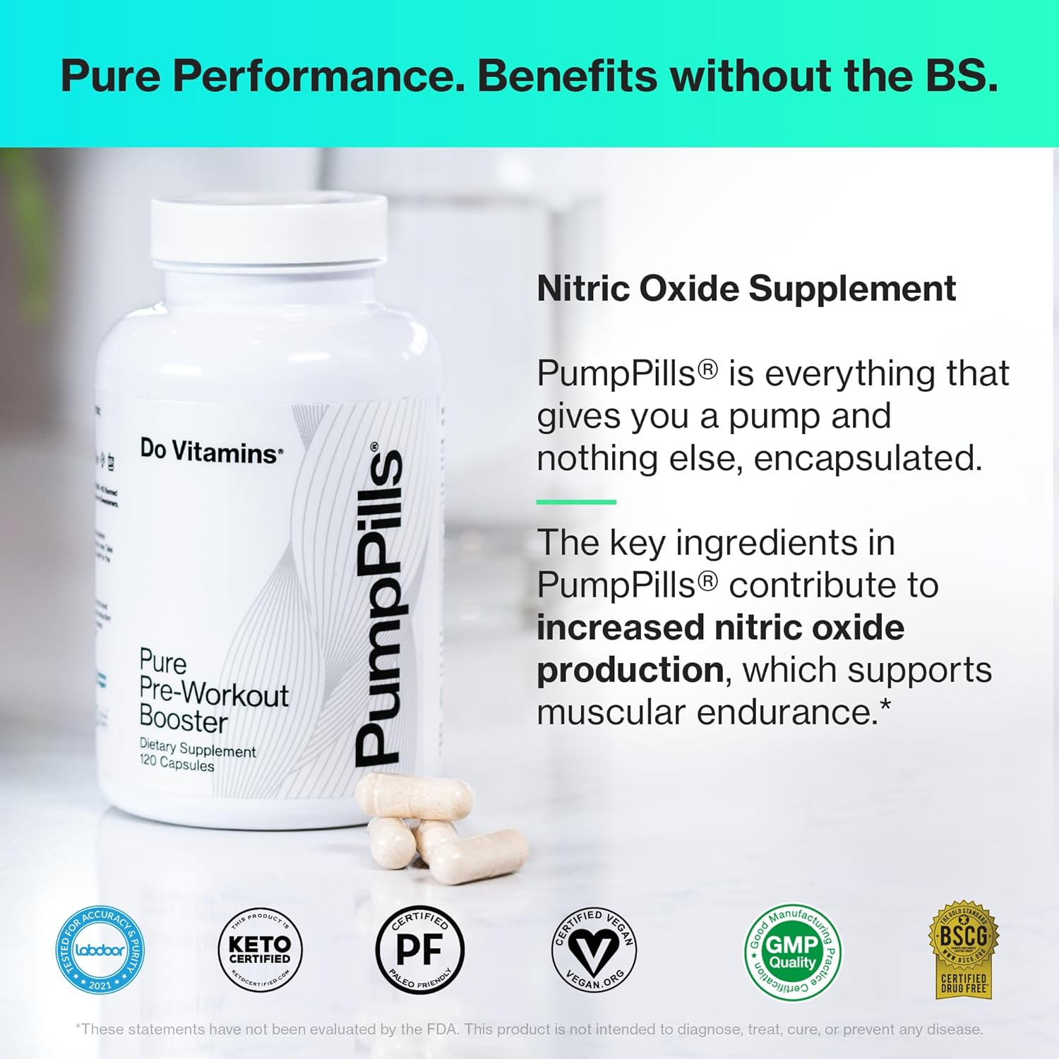 Nitric Oxide Booster Capsules with L Citrulline & L Arginine - Pre Workout Supplement for Men & Women - Stimulant Free Pump Pills - Vegan Keto Paleo Friendly (120 ct)