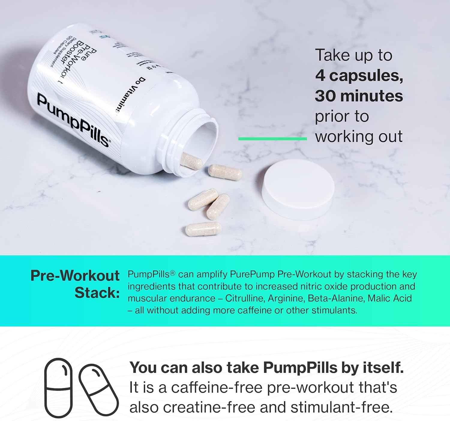 Nitric Oxide Booster Capsules with L Citrulline & L Arginine - Pre Workout Supplement for Men & Women - Stimulant Free Pump Pills - Vegan Keto Paleo Friendly (120 ct)