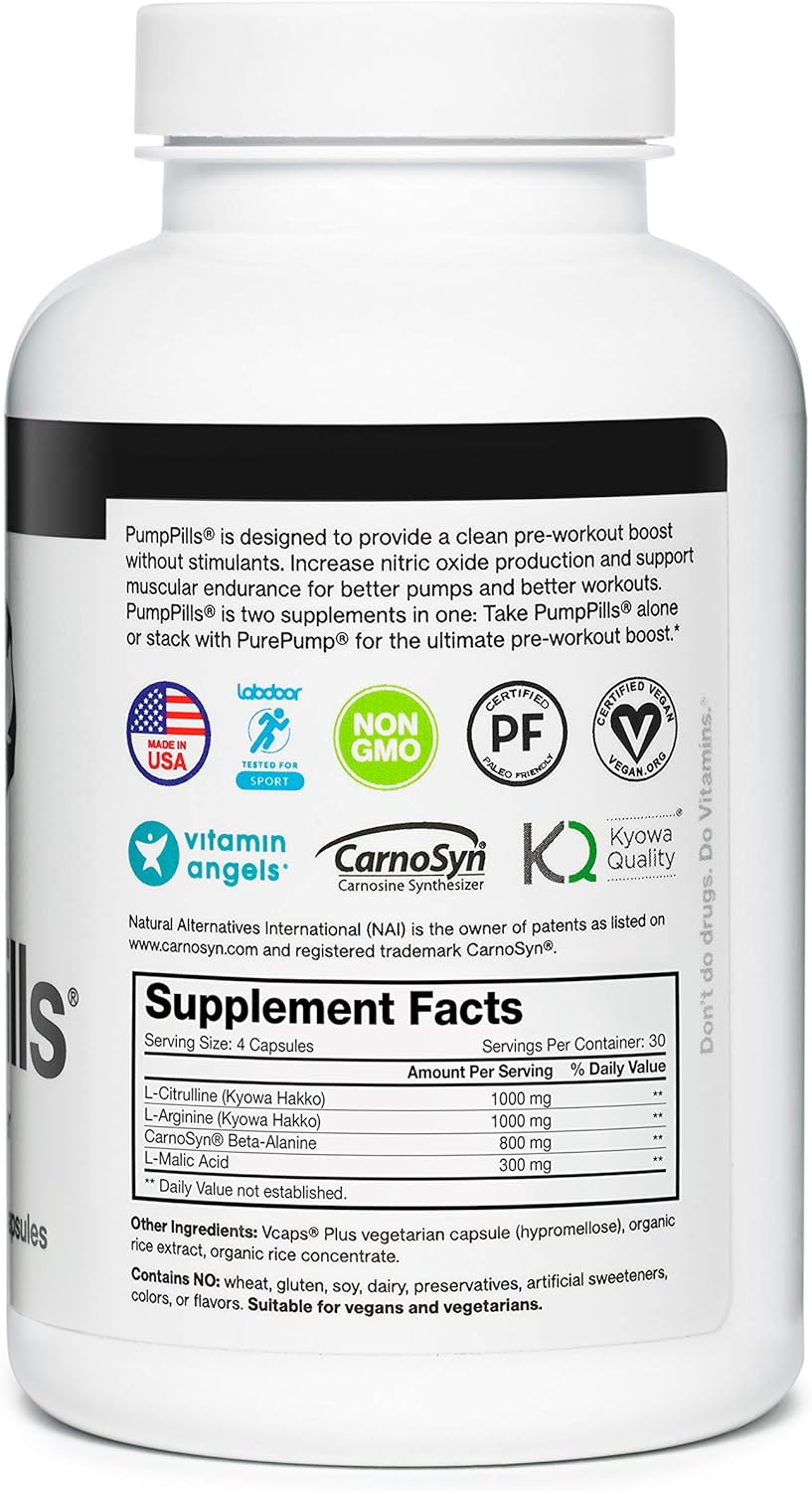 Nitric Oxide Booster Capsules with L Citrulline & L Arginine - Pre Workout Supplement for Men & Women - Stimulant Free Pump Pills - Vegan Keto Paleo Friendly (120 ct)